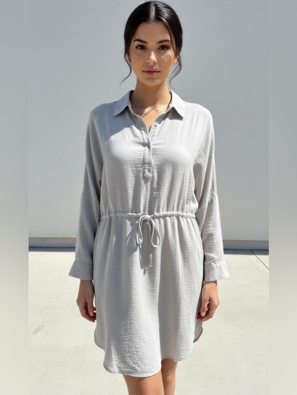 Petal Roz Light Sage Midi Shirt Dress with Drawstring Waist NWOT